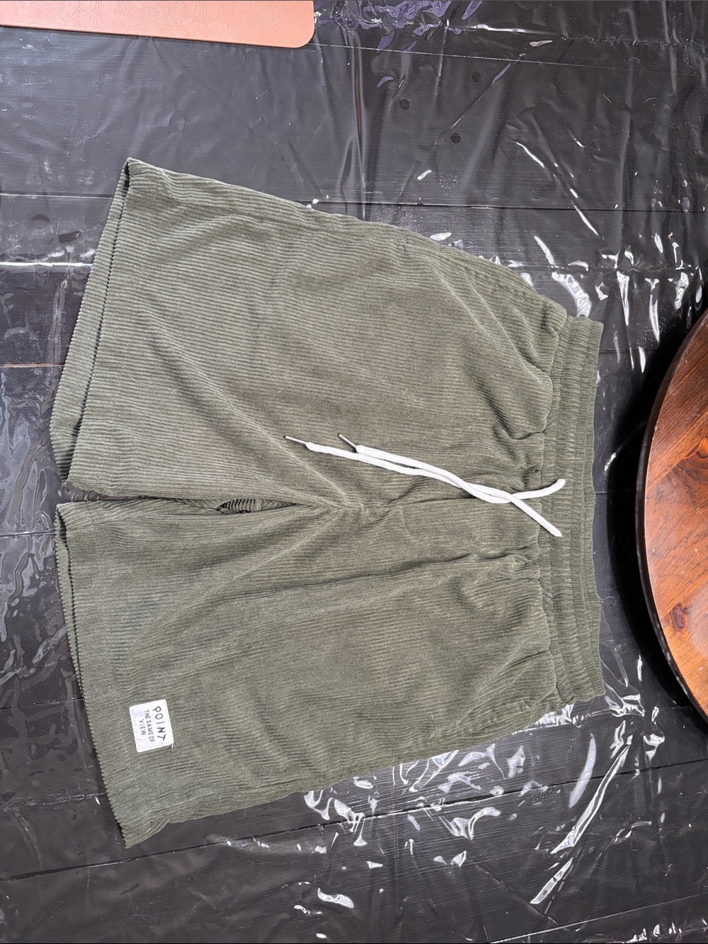 Men's Olive Green Corduroy Athletic Drawstring Shorts
